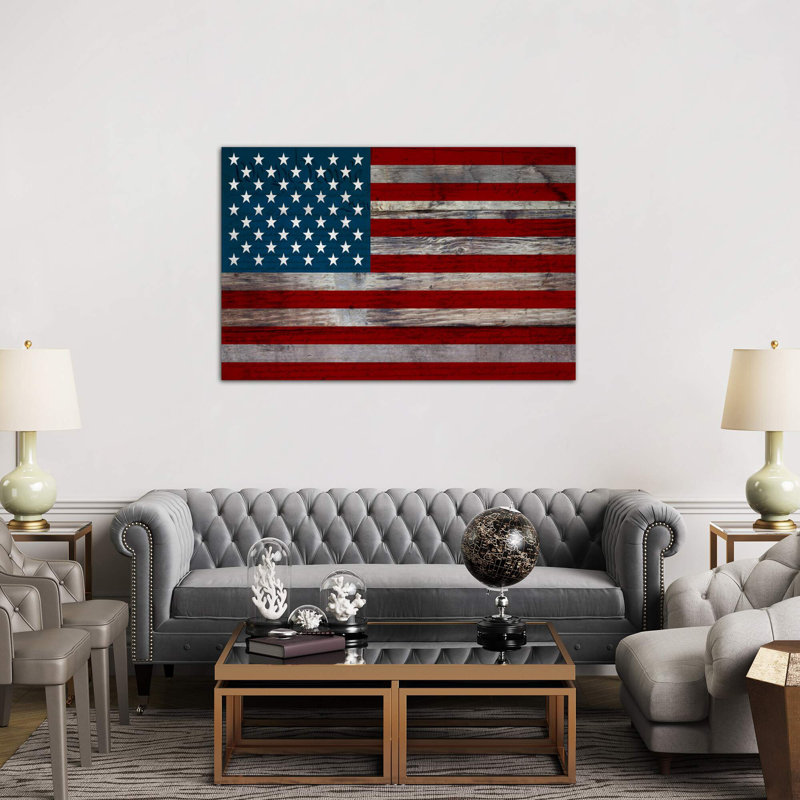 Usa Flag On Wood Boards (U.S. Constitution Background) I - Print on Canvas, 66.04 cm H x 45.72 cm W x 1.91 cm D