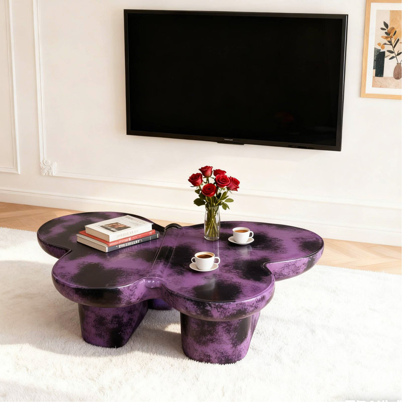 Table basse moderne en faux travertin texturé pour le salon / bureau, mauve et noir