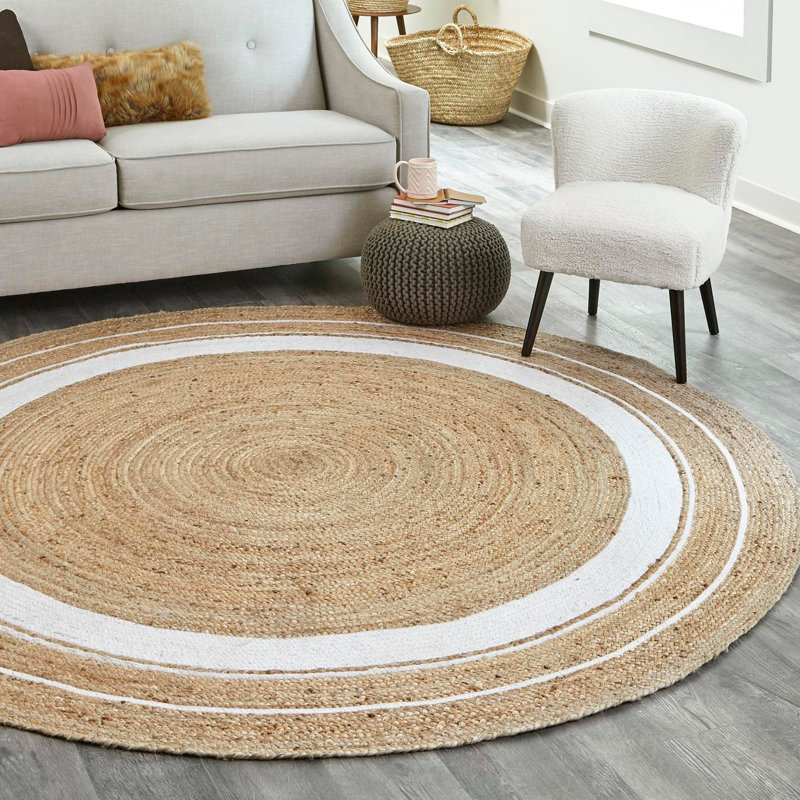 Tapis naturel tressé Lenard, Rond 8 pi, Natural/Beige