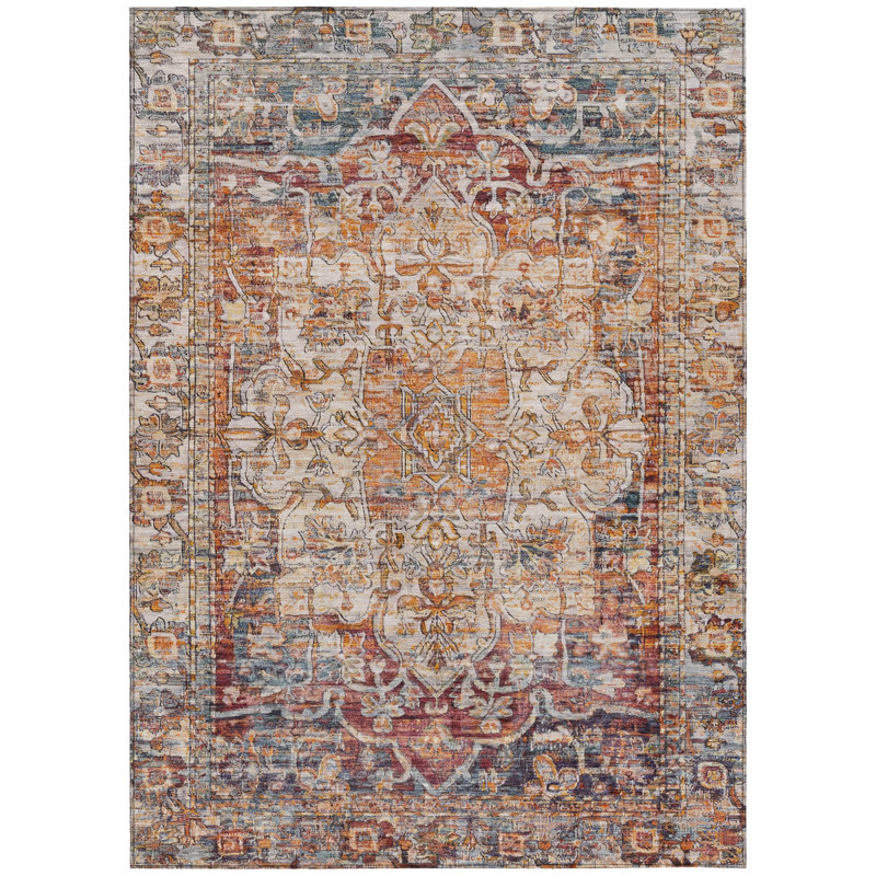 Machine Washable Indoor/Outdoor Xhevrie Copper Rug, Rectangle 10' x 14'