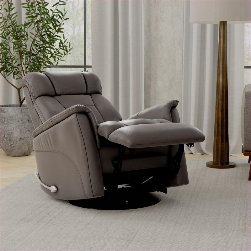 Single Seat  Contemporary Swivel Glider Recliner with Manual Adjustment, Faux Leather, Classic Gray
