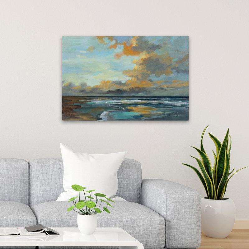 Coucher de soleil sur l'océan - bleu turquoise, H 36 po x l 24 po