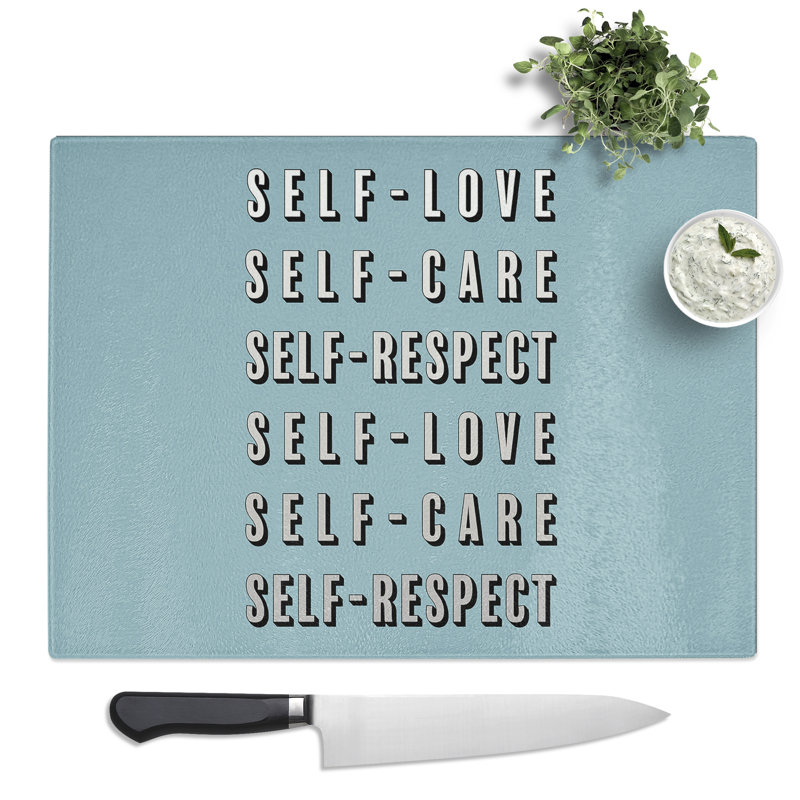Love Care and Respect Typography Quote  Glass Chopping Board