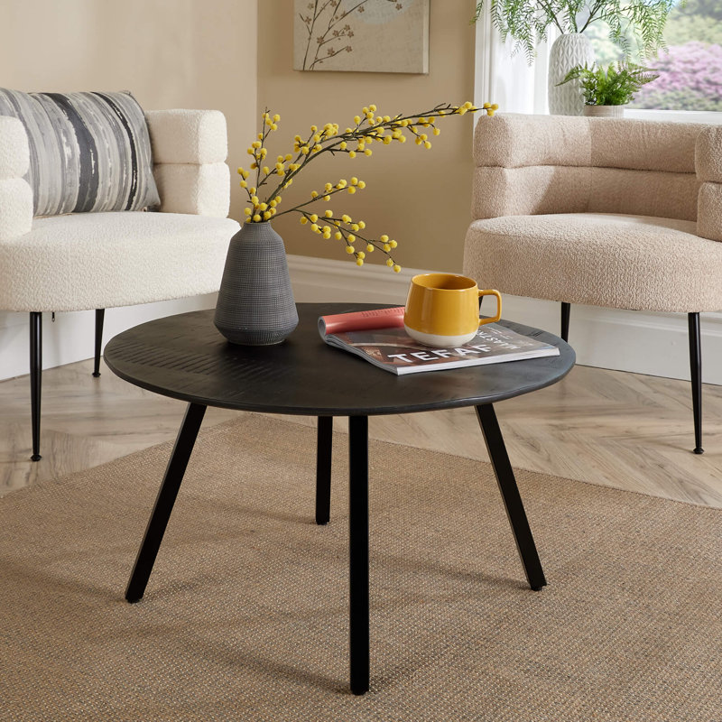 Agota Round Solid Mango Wood Coffee Table, Black