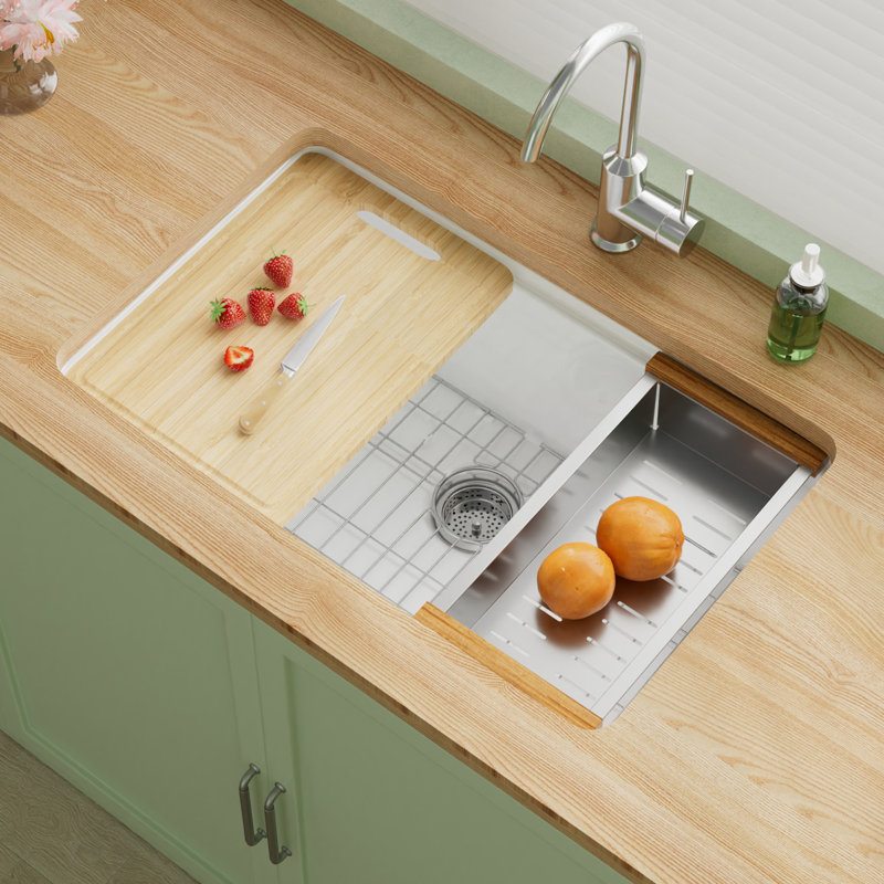 30"L x 19"W Fireclay Undermount Workstation Kitchen Sink, Drop-in Kitchen Sink White Single Bowl, Dual Mount, with Colander and Cutting Board
