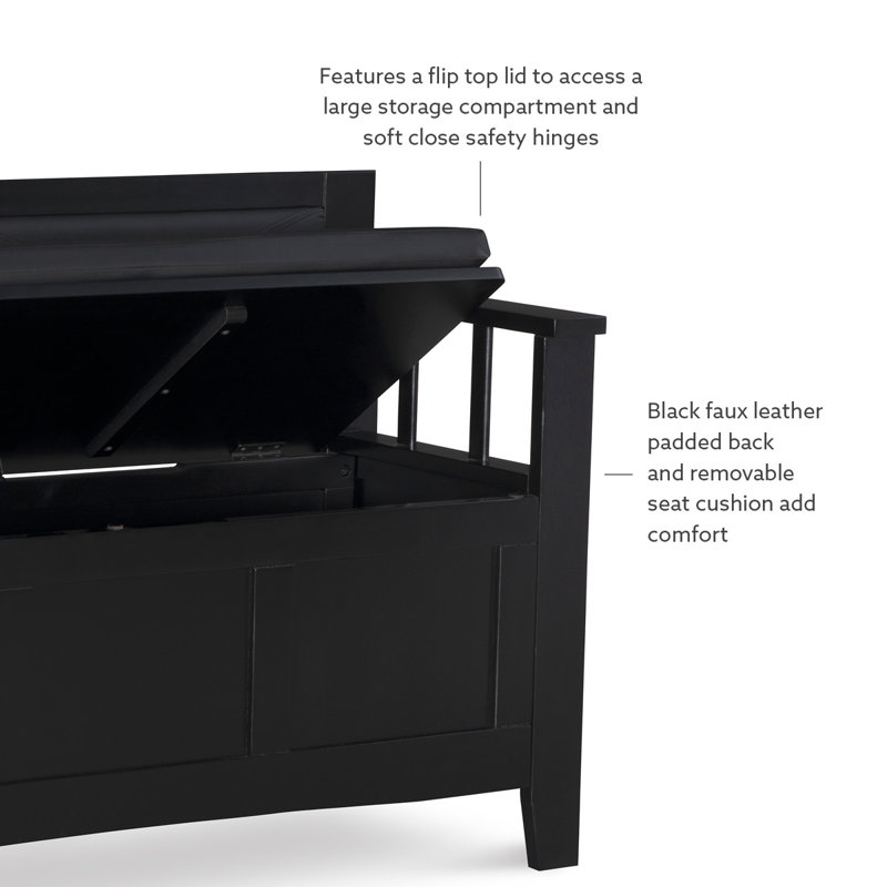 Carlton 44.5'' Black Faux Leather & Ash Wood Storage Bench