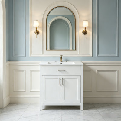 Meuble-lavabo autoportant de 30 pouces avec lavabo en céramique et portes à fermeture en douceur