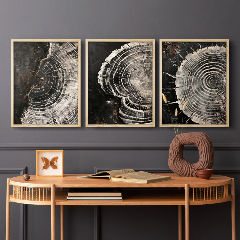 Abstract  Series  LI  -Set Of 3 Framed Giclee Prints -Ready to Hang, Natural Framed, 10" H x 8" W