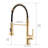 Contemporary Gold Kitchen Faucet With Pull Down Segment, Single Handle Lever, 360 Rotation, High Arch Spout, Ceramic Filler, Brass Commercial Unit,
