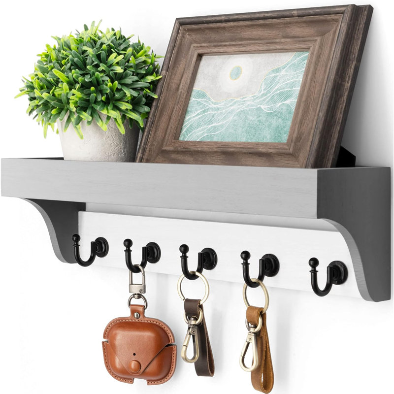 Porte-clés décoratif avec 5 crochets de style campagnard Essentials (gris et blanc)