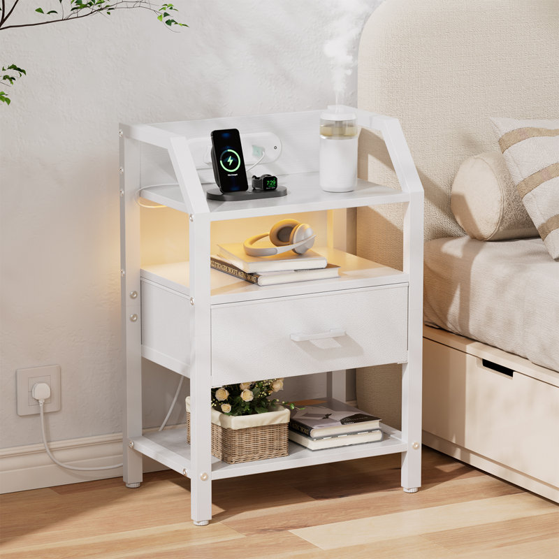 46 cm W Steel Bedside Table, White