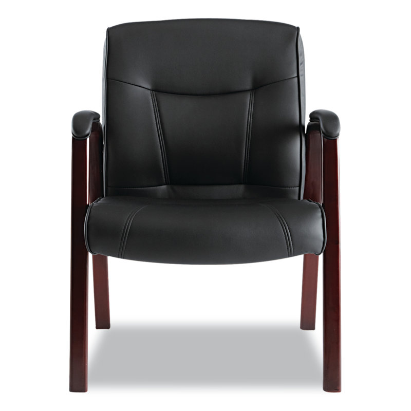 Madaris Black Bonded Leather Guest Chair with Mahogany Wood Trim