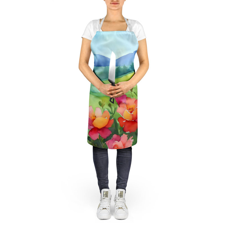 Tennessee Iris in Watercolor Apron, Pink Iowa Wild Prairie Roses