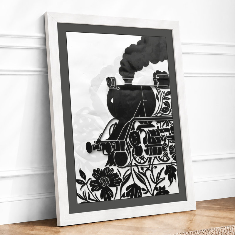 Steam Engine and Blossoms Industrial - Framed Print, A1 - 84.1 x 59.4 cm, White