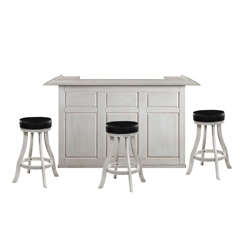 Ensemble de bar 72 po avec trois tabourets de bar sans dossier par Ram, Blanc antique