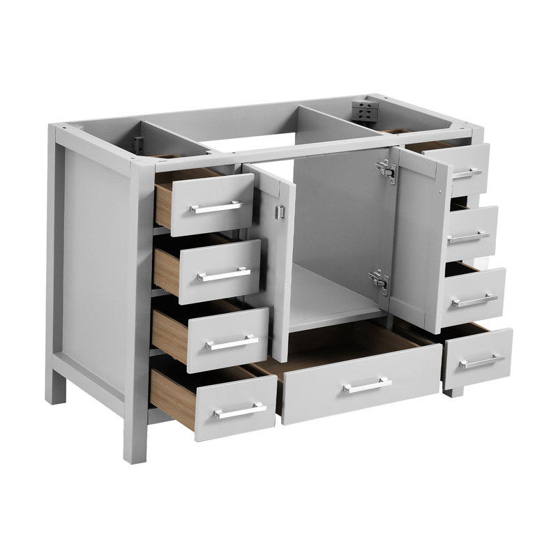 Meuble-lavabo gris de 48 po avec comptoir, bois massif, tiroirs à fermeture en douceur, look moderne pour meuble-lavabo autoportant avec plan de transformation, gris, fermeture en douceur, fonction légère