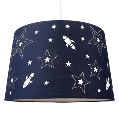 Fun Rockets and Stars Childrens/Kids Cotton Bedroom Shade or Lamp