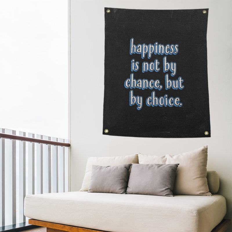 Tapisserie tableau noir en polyester citation de bonheur, H 59 pi x l 50 po, Bleu
