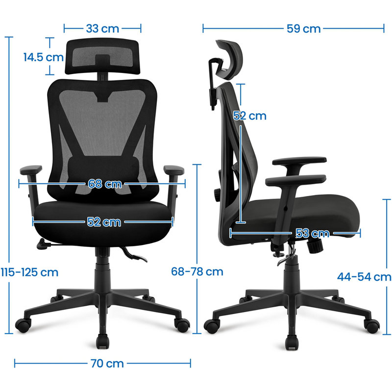 Office Chair with Headrest, Black