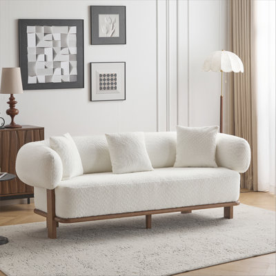 Round Arm Curved Sofa-Beige