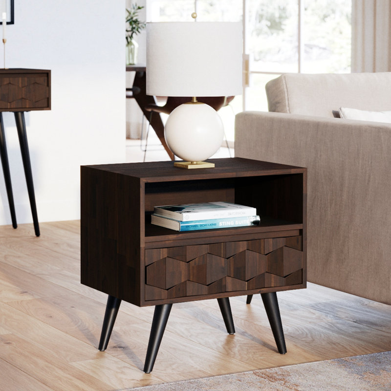 Georgina 1 - Drawer Solid Wood Nightstand, Walnut