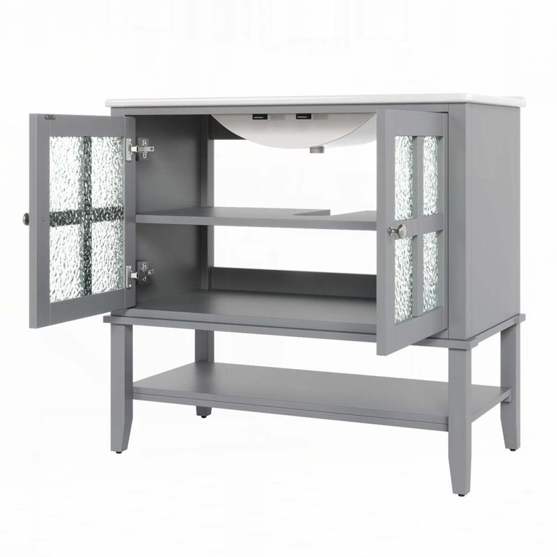 Bathroom Vanity with Ceramic Sink, Gray