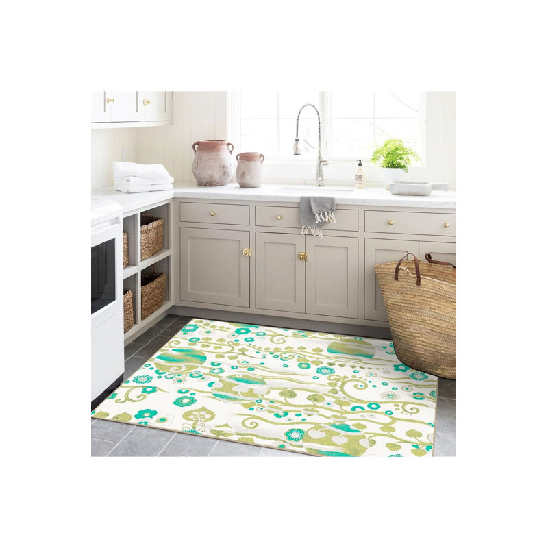 Tapis vert lavable à motif tissé vert, Sous-tapis rectangulaire de 3 pi 3 po x 4 pi 11 po