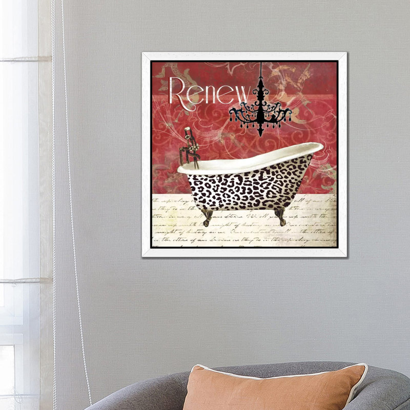 Cheetah Bath by Carol Robinson - Floater Frame Painting on Canvas, 66.04 cm H x 66.04 cm W, White