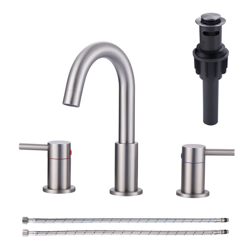 8 In. Widespread Double Handle Bathroom Faucet With Pop-up Drain In Brushed Nickel