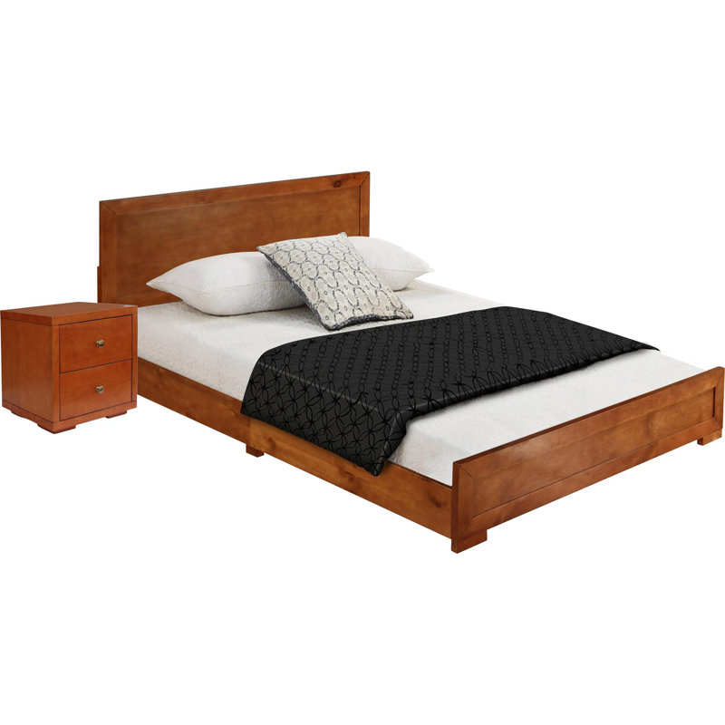 Ensemble de chambre avec lit plateforme 2 pièces Trent, Merisier, Simple