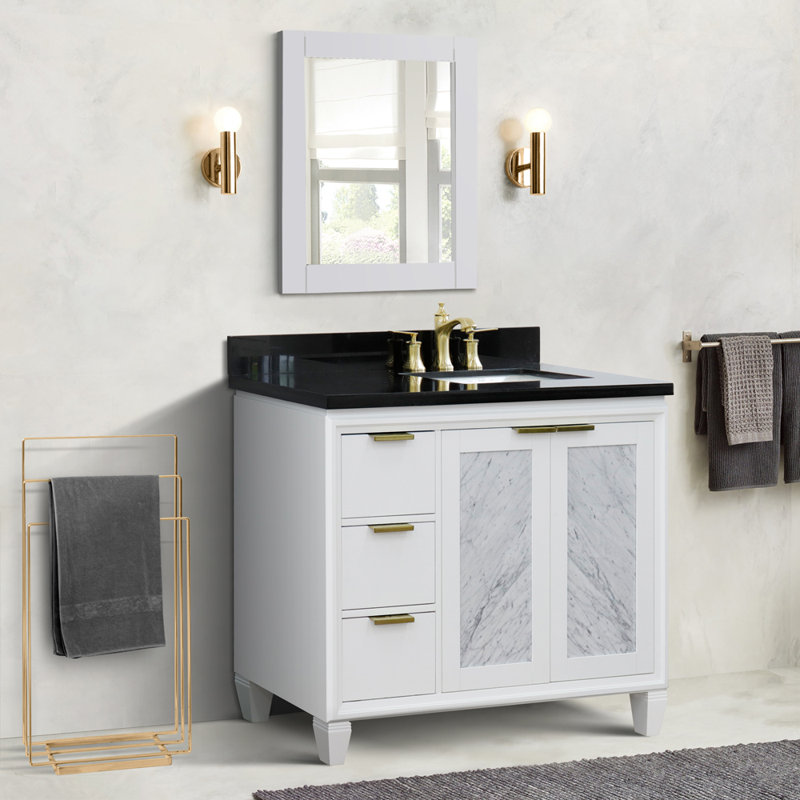 Ensemble de meuble-lavabo simple 43 po avec miroir Schreck, Noir, Blanc
