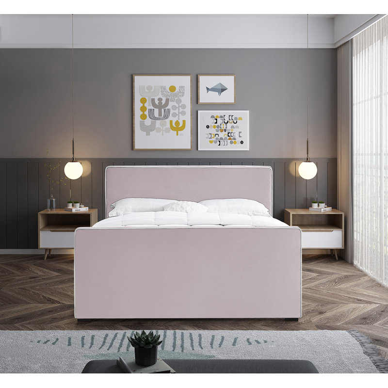 Haneesh Upholstered Unfinished Panel Bed, Pink Velvet, Queen