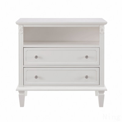 Open Space And 2-Drawers Dresser Nightstand With Charging Station, Farmhouse End Table With USB Port And Outlets, Fluted Pilasters Design Side Table (Nightstand Compatible) With Solid Wood Legs For Bedroom, For Bedroom