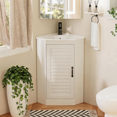 Meuble-lavabo de coin mural de 24 po avec lavabo encastré et porte à fermeture en douceur, convient aux petits espaces (robinet non inclus).