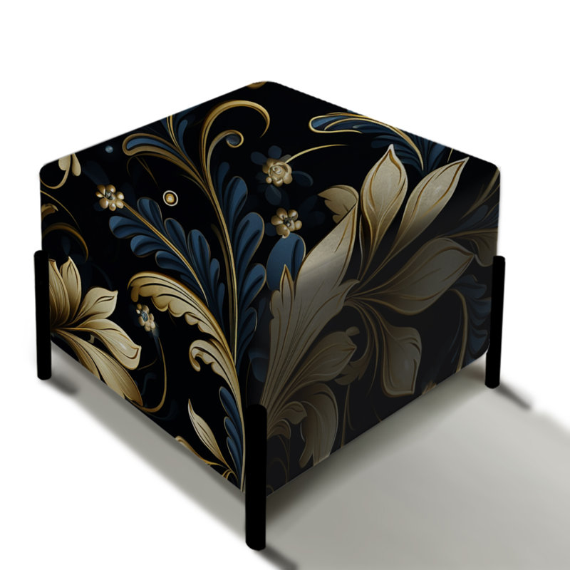 Or et bleu Luxury Damask Serenade - Repose-pieds carré damassé