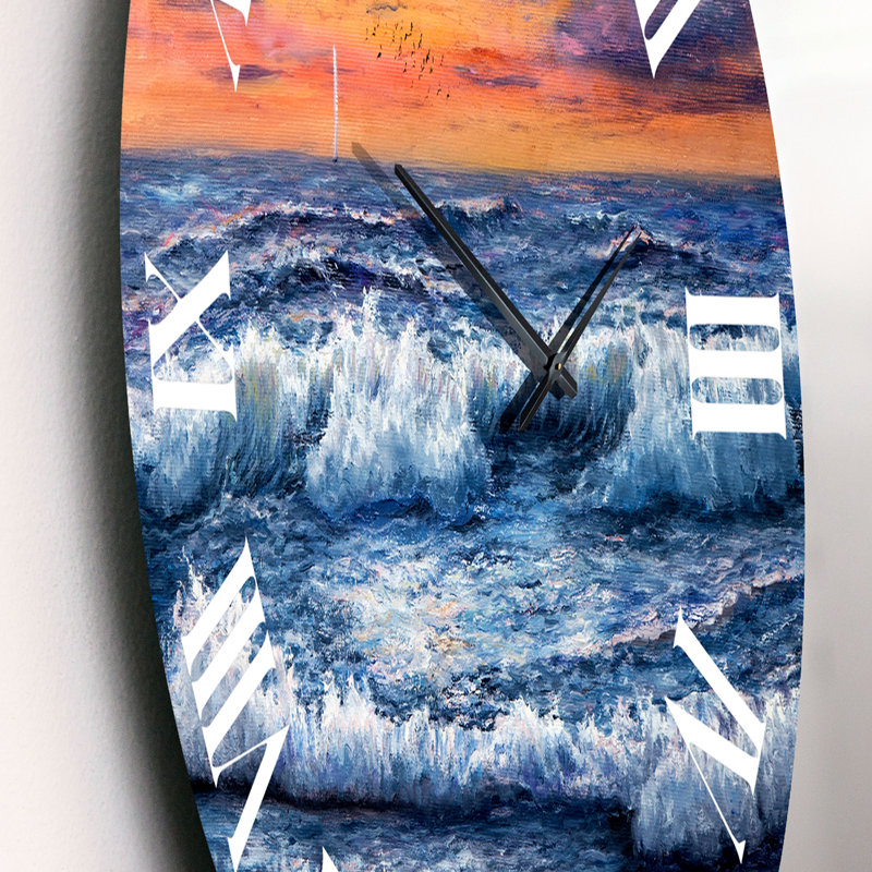 Sunset Over The Blue Ocean II - Nautical & Coastal Wall Clock, Small
