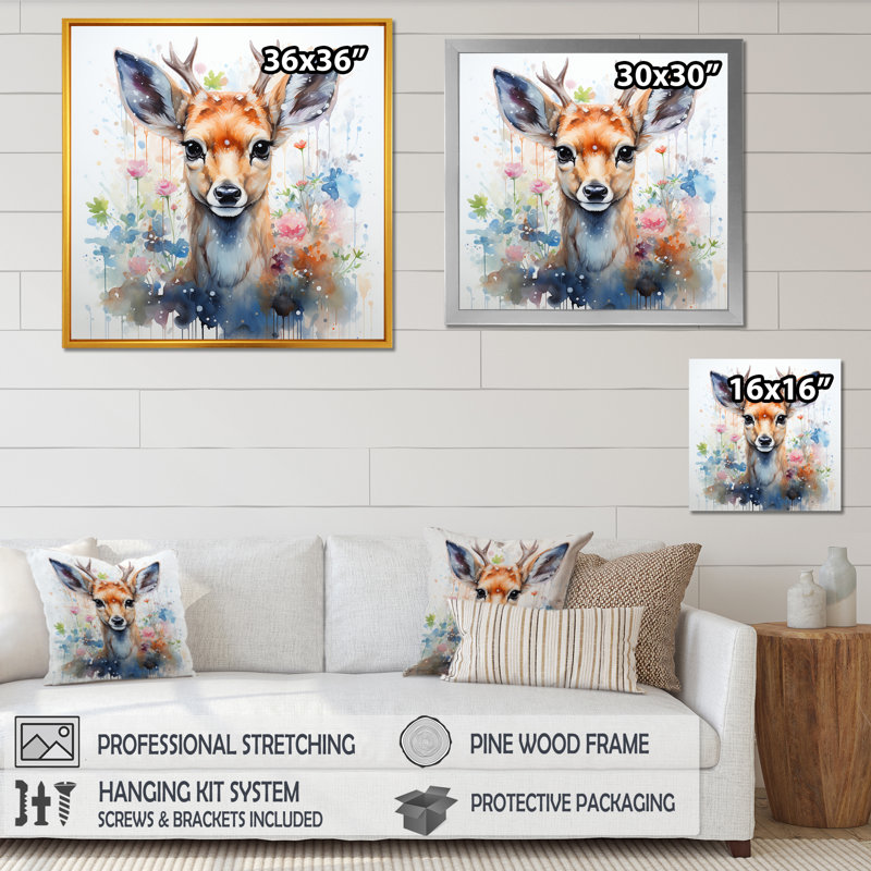 «Deer Portrait Wilderness II» - art mural animal cerf, Toile tendue, H 36 po x l 36 po x P 1,5 po