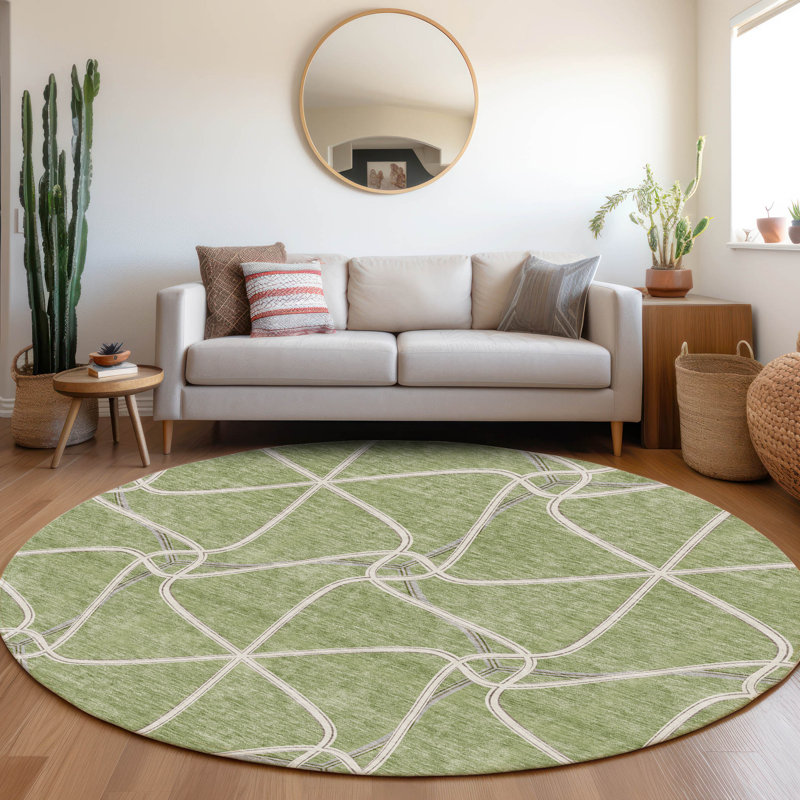 Premium Machine Washable Prisco Aloe Rug, Round 8'