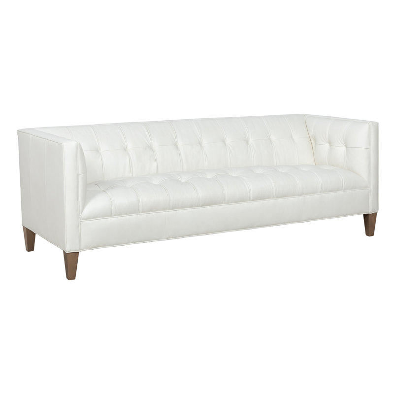 Dominique Leather Sofa, Mica, 85", 1181 Pearl