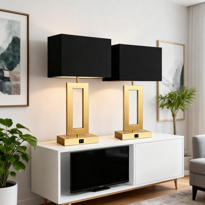 Set Of 2 Modern Dimmable Touch Table Lamps With Dual USB Charging Ports, LED Bulbs Included For Bedroom Nightstand And Living Room