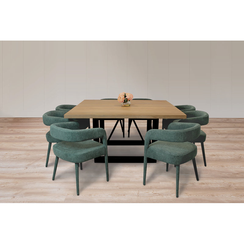 Logan 9-piece Dining Set With 8 Galway Dining Chairs In Teal Linen Fabric