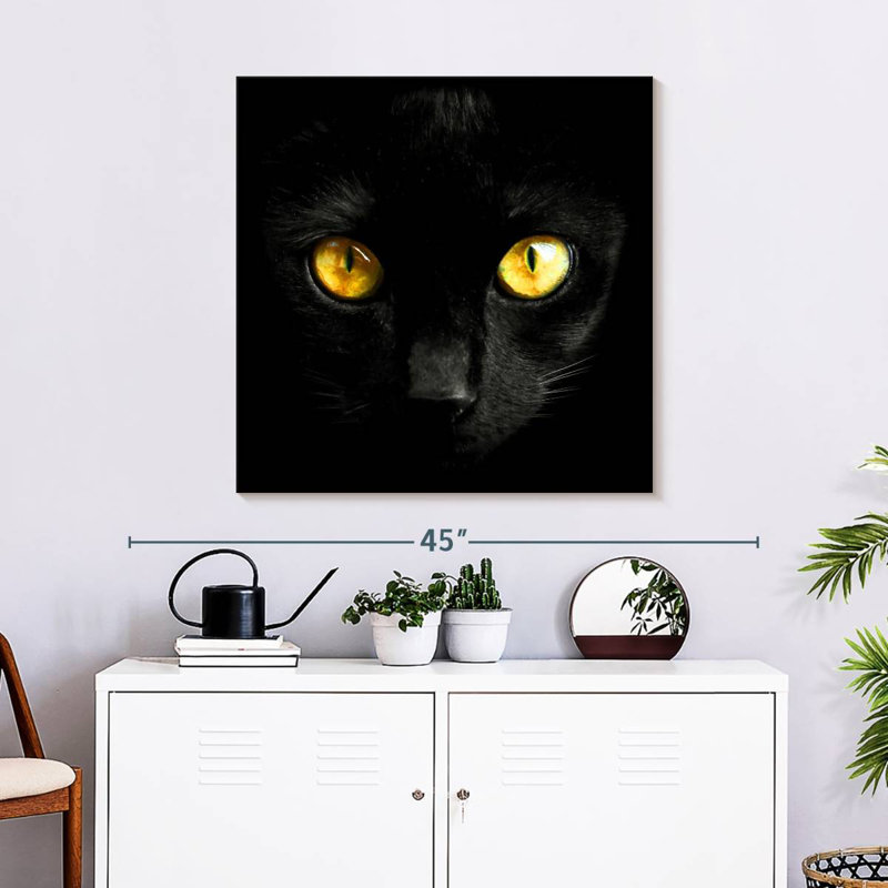 Chat noir aux yeux jaunes Brampt, H 30 po x l 30 po