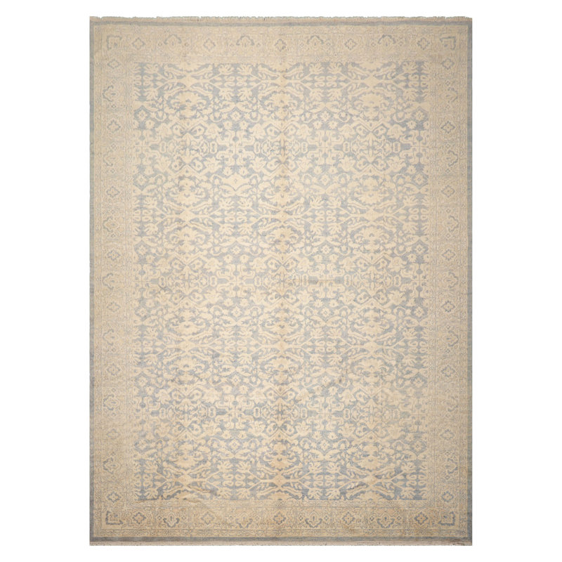 Tapis oriental traditionnel en laine noué à la main 9 pi 11 po x 13 pi 10 po Aqua