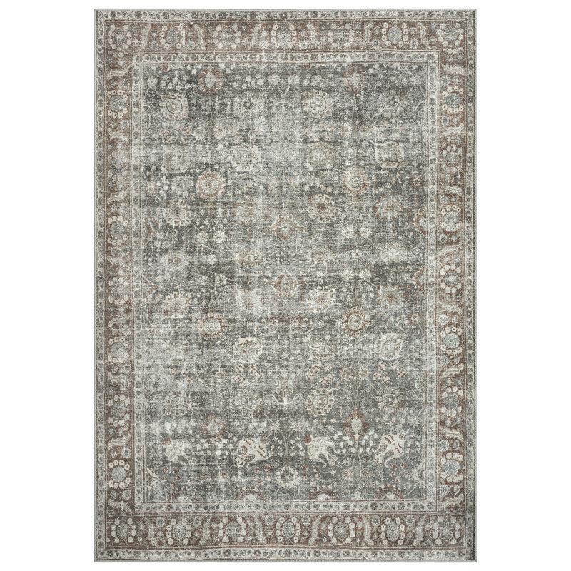 Tapis lavable Bloom Rugs - brun / gris foncé, pour le salon, la chambre à coucher, la salle à manger et la cuisine