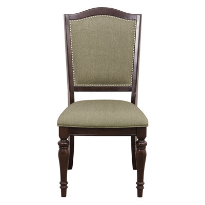 Dark Cherry Finish Dining Chairs  2 Upholstered Seat And Back Nailhead Trim Wooden Furniture Side Chairs Set