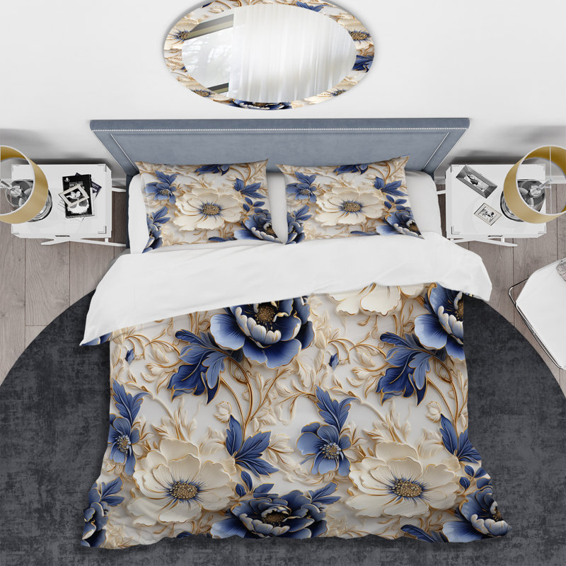 Ensemble de housse de couette Cobalt Cameo Delight Victorian, Housse de couette pour très grand lit et 2 très