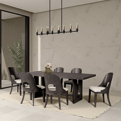 Zoko 7Pc Dining Table Set, Polyester Cushion Seats, Wash Wood