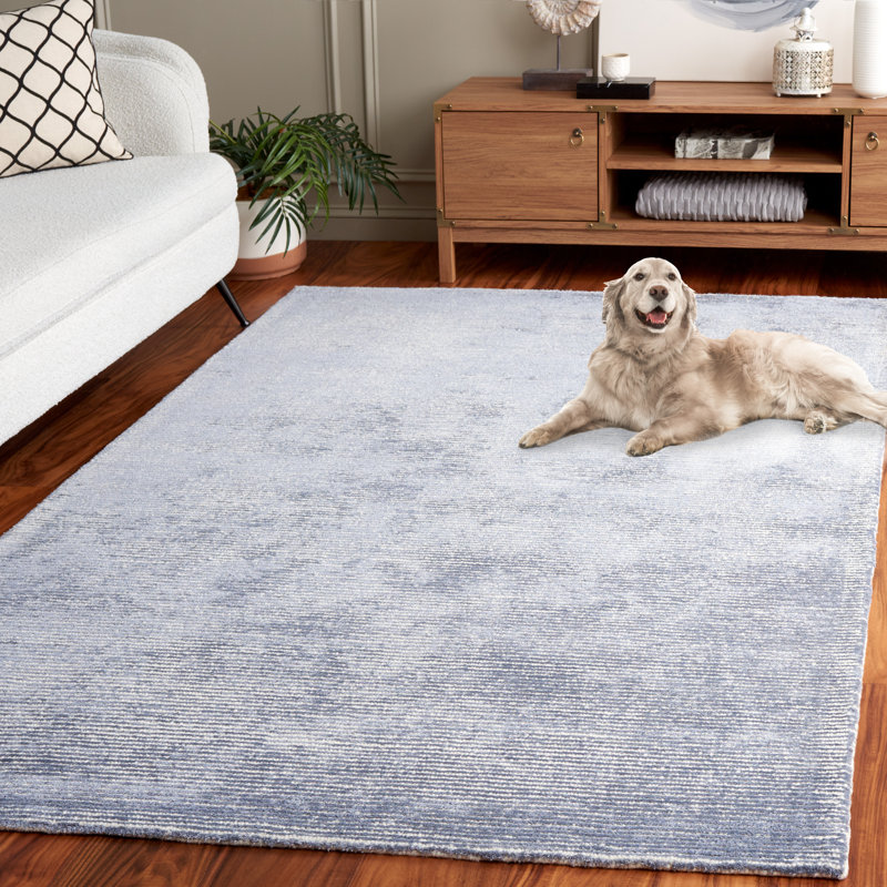 Tapis gris / bleu clair en viscose / laine / coton touffeté à la main Wibbo, Rectangle 6 pi x 9 pi