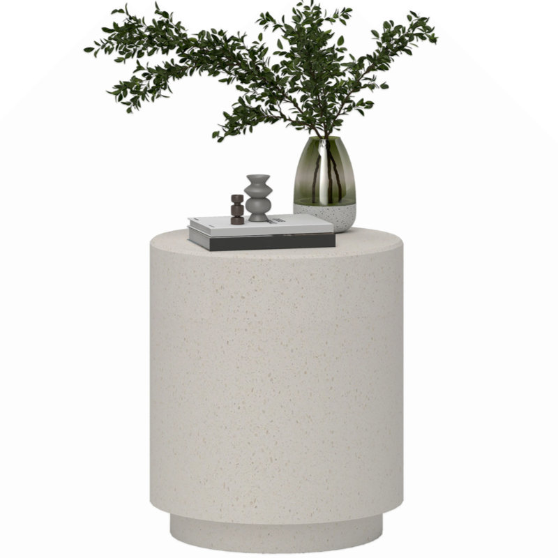 HOMCOM Round Side Table, Weight Accent Table With Terrazzo Finish, End Table With 4 Adjustable Feet  Indoor, Outdoor, Cream