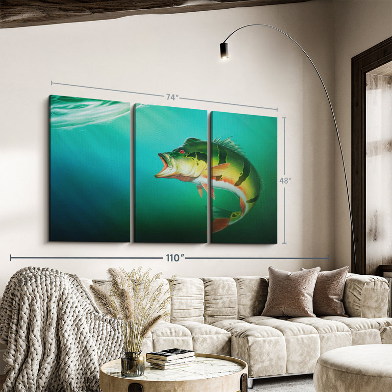 «Peacock Bass» sur toile, H 48 po x l 74 po x P 1,25 po